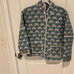 Victoria Dunn reversible Blue Patterned Jacket with White Trim